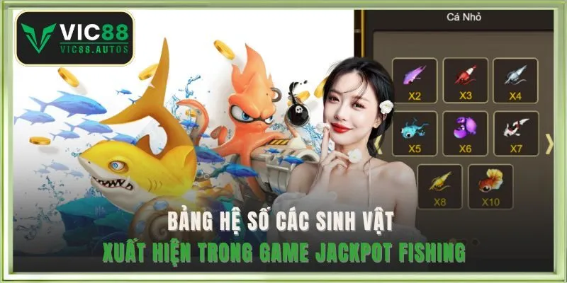 Bảng hệ số các sinh vật xuất hiện trong game Jackpot Fishing 